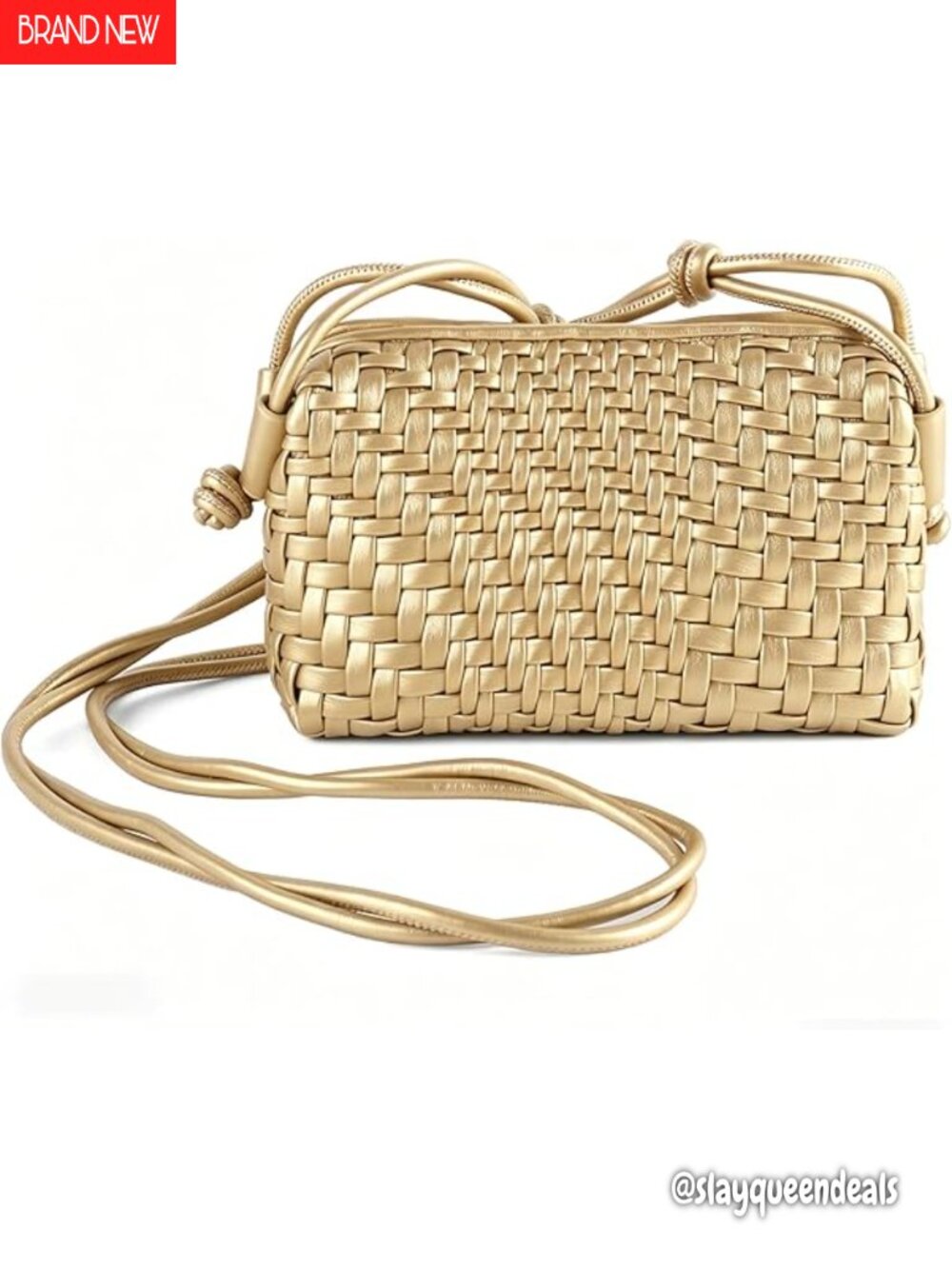 Vegan Leather Woven Crossbody Bag with Adjustable Strap